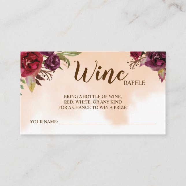 Mesa Wine Raffle Boda | Tarjeta de ducha de novia de Bo (Anverso)