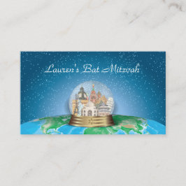 Mesa World Travel Snow Globe Bat Mitzvah Tarjeta de asi