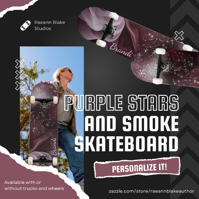 Mesmerizing Purple Stars and Smoke Skateboard (Subido por el creador)