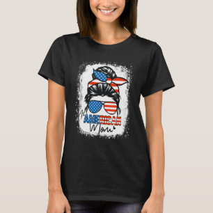 Messy Bun Camisa Patriótica Toda La Mamá Americana