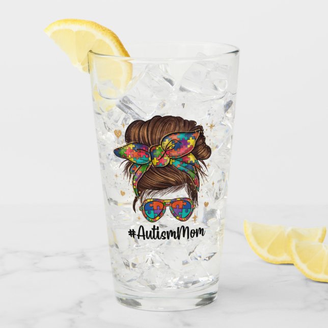 Messy Bun Orgulloso Autismo Mamá (Anverso (hielo))