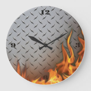 Metal de Diamondplate y reloj de pared del fuego