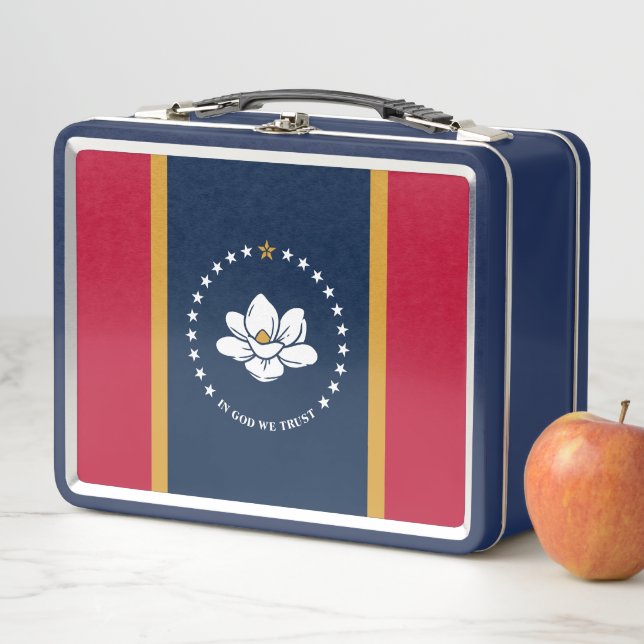 Metal Stainless Lunchbox with flag of Mississippi (In situ)