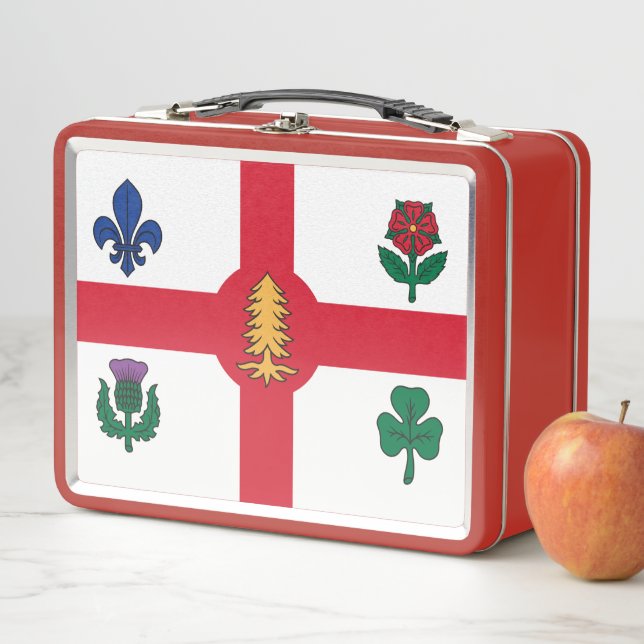 Metal Stainless Lunchbox with flag of Montreal (In situ)