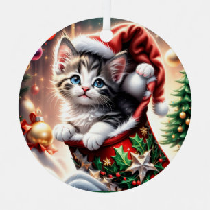 Metálico adorable adorno de Gato de Feliz Navidad