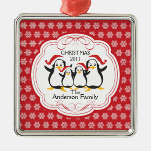 Metálico Adorable Familia de Pingüinos de 4 Adorno de Navid