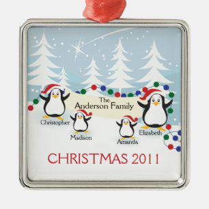 Metálico Adorable Familia de Pingüinos de 4 Adorno de Navid