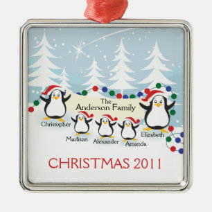 Metálico Adorable Familia de Pingüinos de 5 Adorno de Navid