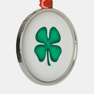 Metálico Adorno blanco premium de trébol irlandés de 4 hoja