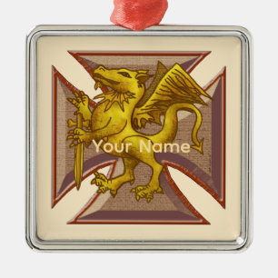Metálico Adorno Cruz de Malta Dragón
