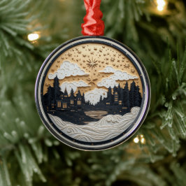 Metálico Adorno de Aldea Invernal Negro y Dorado Elegante