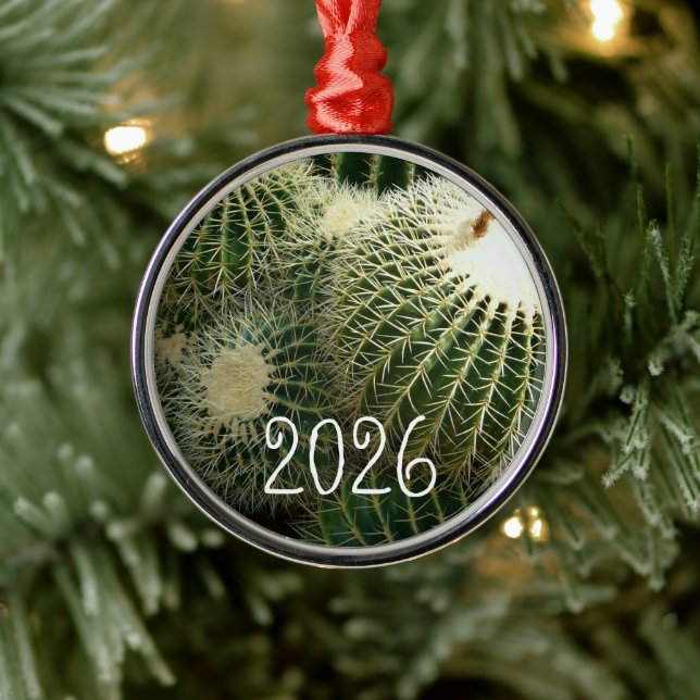 Metálico Adorno de Cactus en Barril (Árbol)