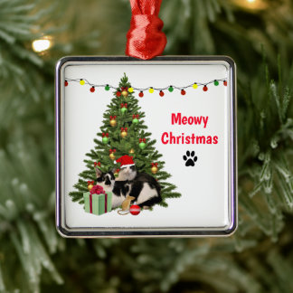 Metálico Adorno de cerámica de gatos y árbol de Navidad Meo