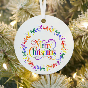 Metálico Adorno de corona de Navidad alegre arcoíris