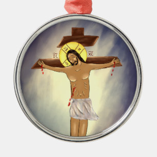 Metálico Adorno de Cristo en la Cruz