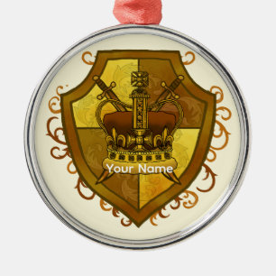 Metálico Adorno de Escudo de Armas Familiar Espada Corona