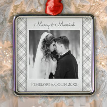 Adorno de Foto de Boda Elegante Plateado 'Merry an