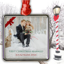 Adorno de Foto de Primer Navidad Casados Elegante