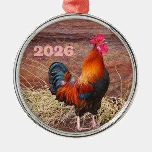 Metálico Adorno de Gallo Cantando