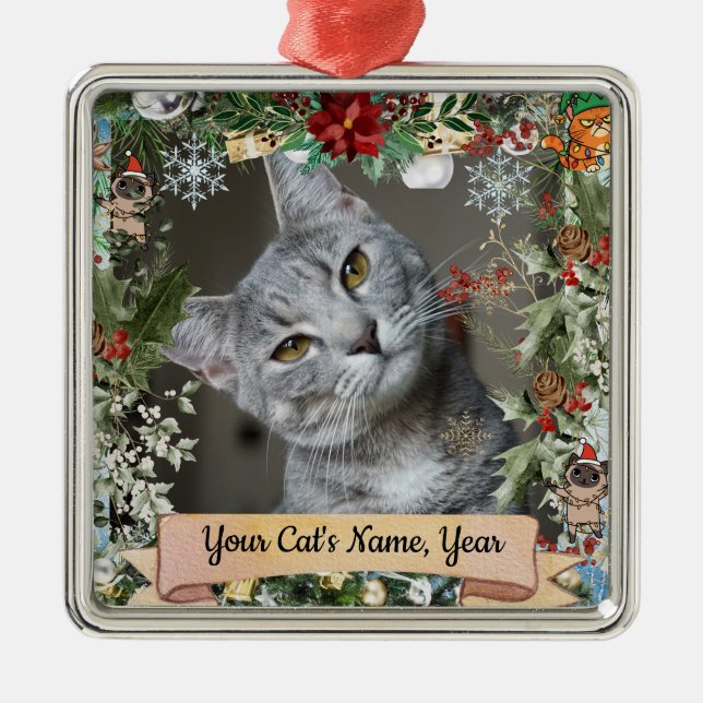 Metálico Adorno de Gato Personalizado (Frente)