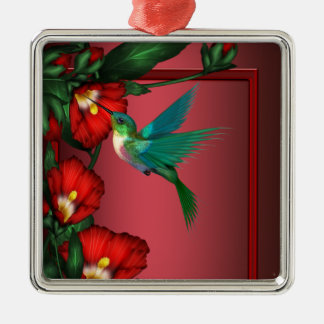 Metálico Adorno de Hibisco Rojo Colibrí