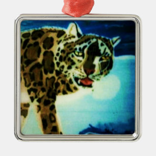 Metálico adorno de LEOPARDO DE LAS NIEVES