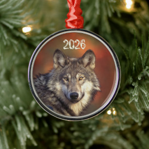 Metálico Adorno de Lobo Gris