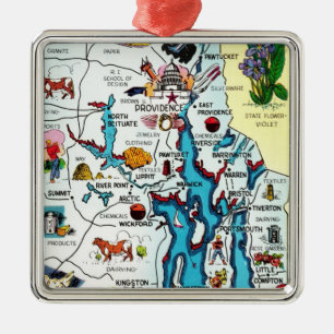 Metálico Adorno de Mapa Antiguo de Rhode Island