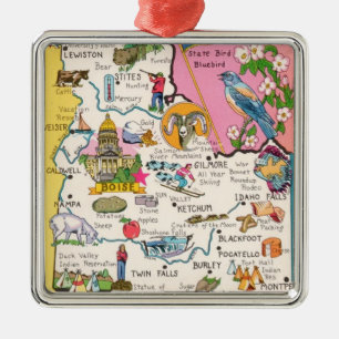 Metálico Adorno de mapa antiguo del estado de Boise, Idaho
