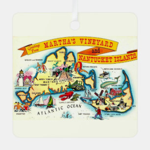 Metálico Adorno de mapa de Martha's Vineyard Nantucket