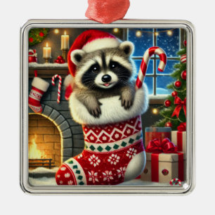 Metálico Adorno de Mapache de Navidad