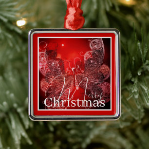 Metálico Adorno de metal de mariposa de Navidad roja y blan