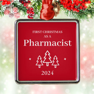 Metálico Adorno de Navidad 2026 Farmacéutico Elegante Rojo