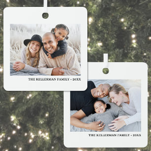 Metálico Adorno de Navidad con dos fotos familiares en ambo