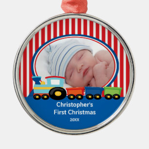 Metálico Adorno de Navidad con Foto de Niño en Tren