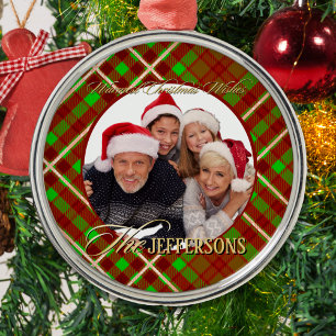 Metálico Adorno de Navidad con Foto de Tartán Lujoso