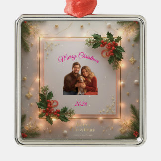 Metálico Adorno de Navidad con Foto Familiar | Personalizad