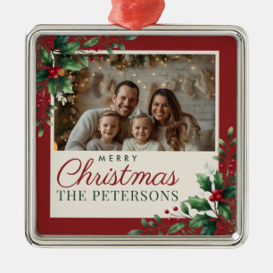 Metálico Adorno de Navidad con Foto Personalizada Botánico