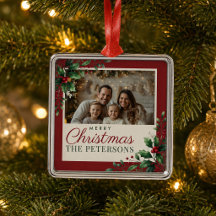 Adorno de Navidad con Foto Personalizada Burgundy