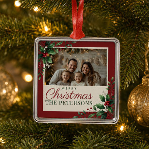 Metálico Adorno de Navidad con Foto Personalizada Burgundy