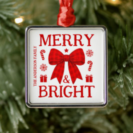 Metálico Adorno de Navidad con Lazo de Gingham Rojo Alegre 