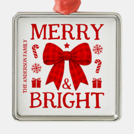 Metálico Adorno de Navidad con Lazo de Gingham Rojo Alegre 