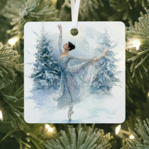 Metálico Adorno de Navidad de Bailarina Nevada con Acuarela