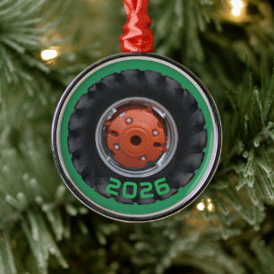 Metálico Adorno de Navidad de neumático de tractor rojo