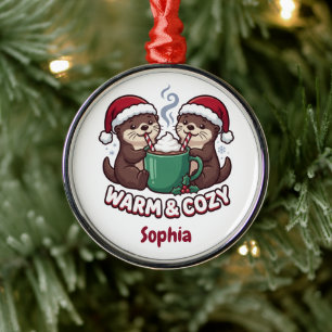 Metálico Adorno de Navidad de Nutrias Personalizadas Cálido