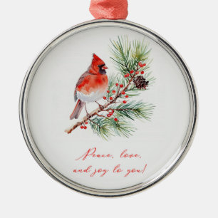 Metálico Adorno de Navidad de Pájaro Rojo Cardenal