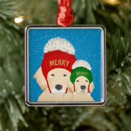 Metálico Adorno de Navidad de Perros Dorados Alegres Brilla