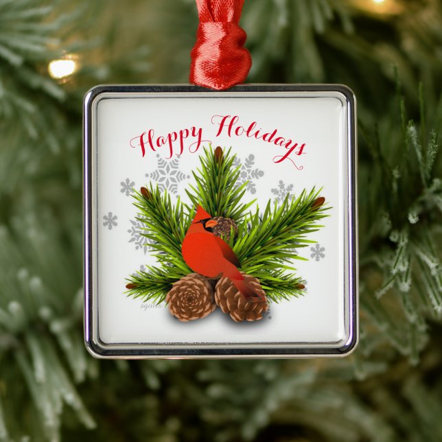 Metálico Adorno de Navidad de piñas y cardenal (Árbol)