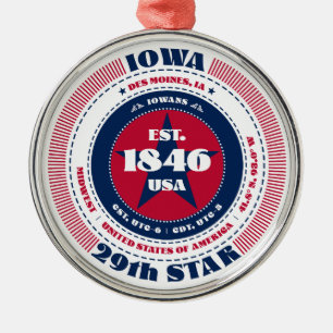 Metálico Adorno de Navidad del estado 29 de Iowa