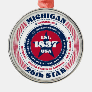 Metálico Adorno de Navidad del estado número 26 de Michigan